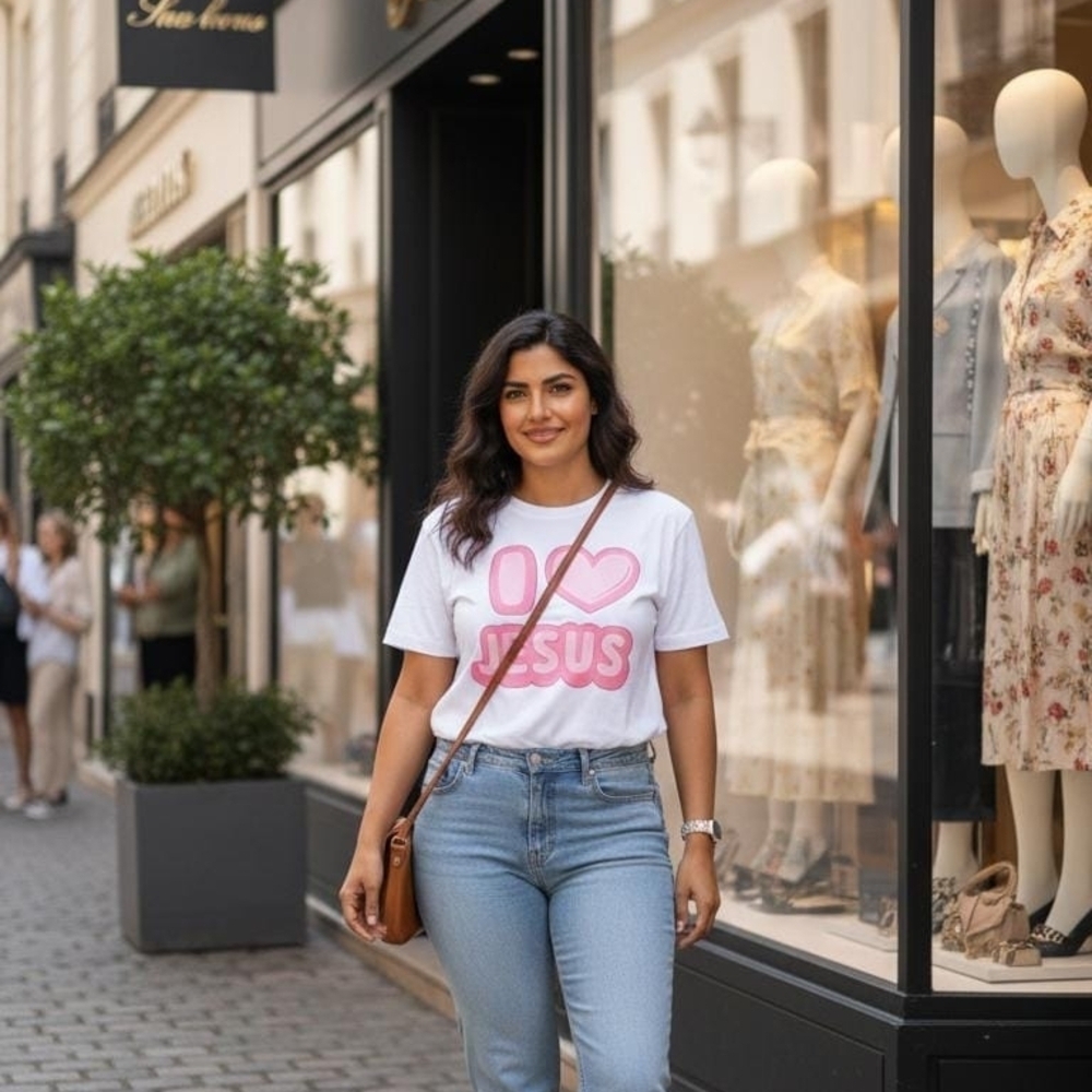 White T-Shirt with Pink Graphic - Picture 2 of 3